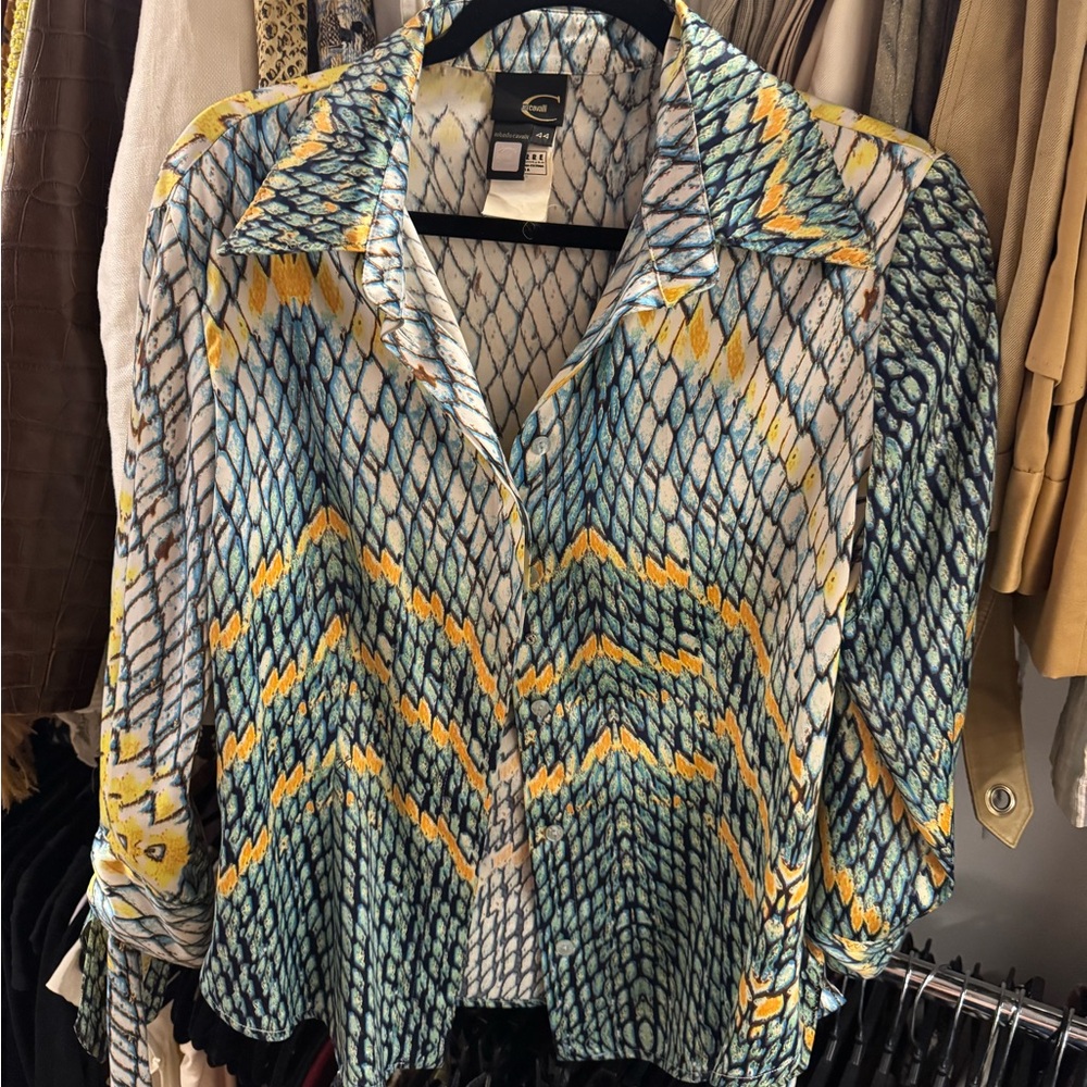Just Cavalli Snake Patterned Button-Up Blouse In … - image 1